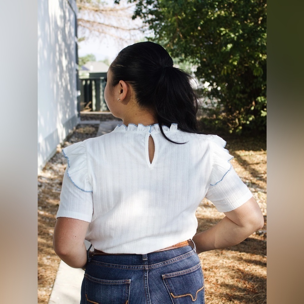 Hayden White Short Sleeve Knit Top with Ruffle Trim - Picture 2 of 12